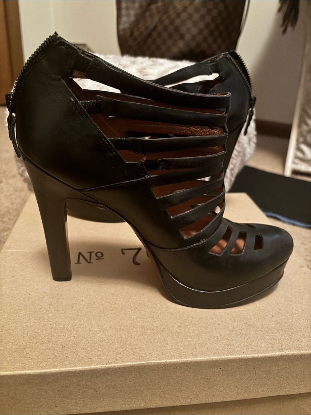 Black Strappy High Heel Platform Booties